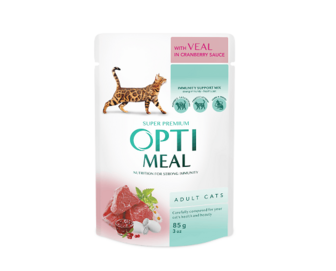 Корм для дорослих котів Optimeal з телятиною у журавлинному соусі 85г