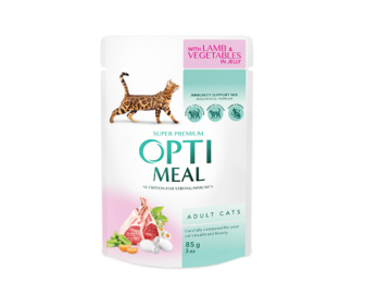 Корм для дорослих котів Optimeal з ягням з овочами в желе 85г