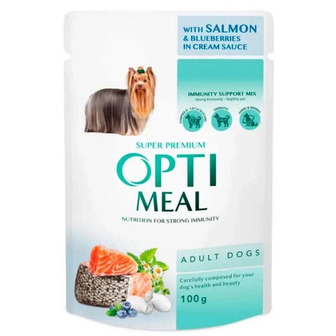 Консервований корм з лососем та лохиною у кремовому соусі для собак OptiMeal Salmon&Blueberries in Cream Sauce 100 г