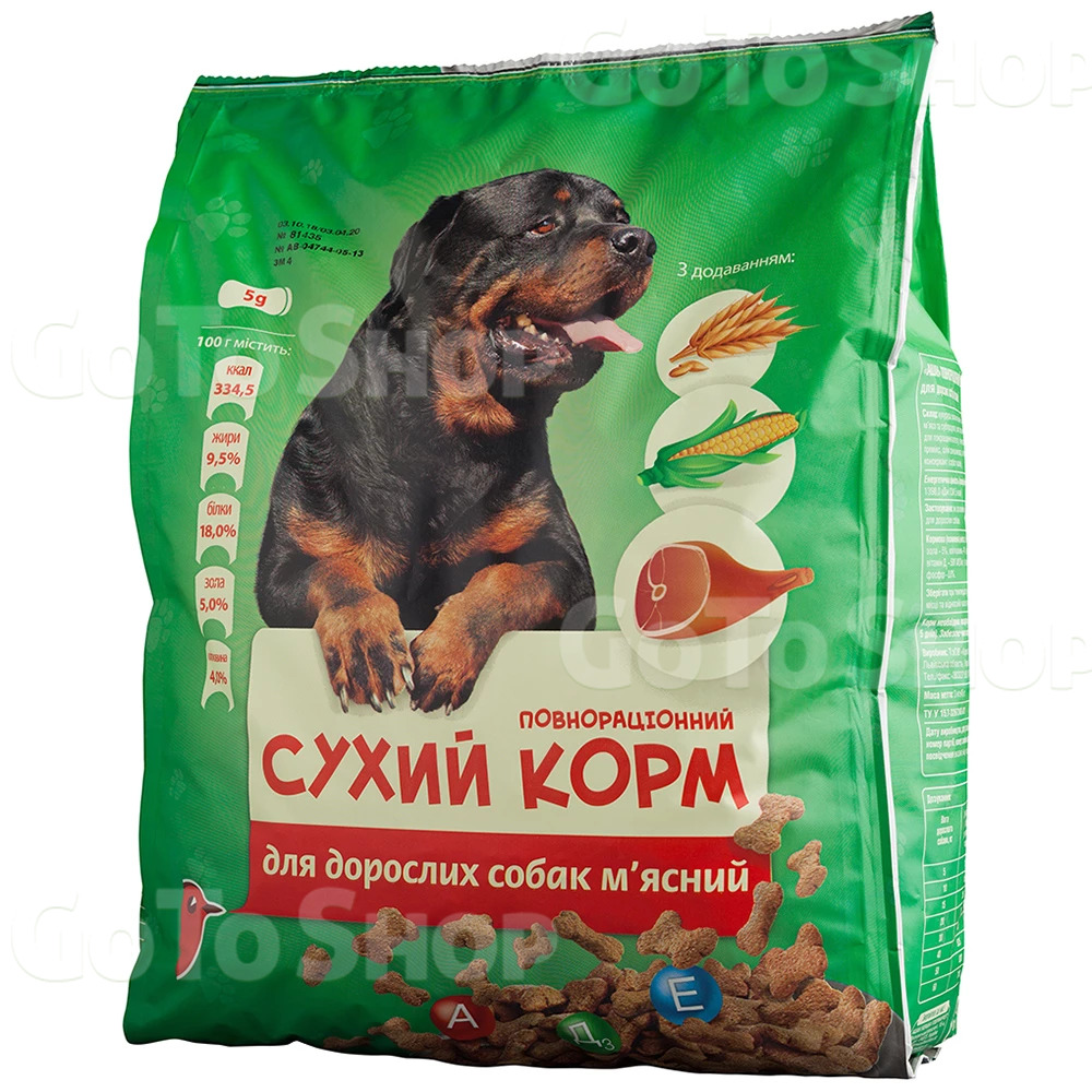 Сухий повнораціонний корм 12 кг. Auchan для дорослих собак м&#039;ясний