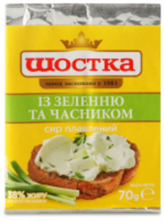 Сир Шостка плавлений із зеленню та часником 38% 70г