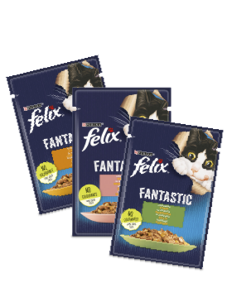 Корм для котів Фелікс Фантастік з лососем, кріль, курка шматочки у желе