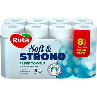 Рушники паперові Ruta Soft Strong, 3 шари, 8 рулонів