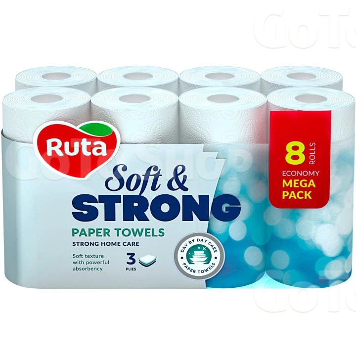 Рушники паперові Ruta Soft Strong, 3 шари, 8 рулонів