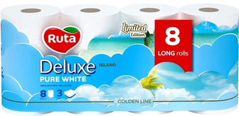 Туалетний папір Ruta Pure White Deluxe 3 шари 160 відривів 8 рулонів