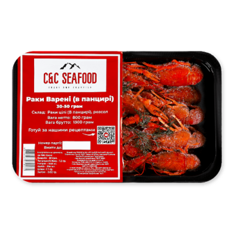 Раки C&C Seafood варені в панцирі 30-50 г 800г