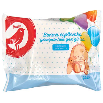 Серветки вологі Auchan дитячі, 24 шт.