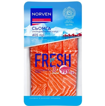 Семга Norven филе порции на коже охлажденная, 405 г