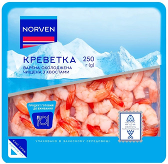 Креветка Norven очищена варена з хвостами, 170 г