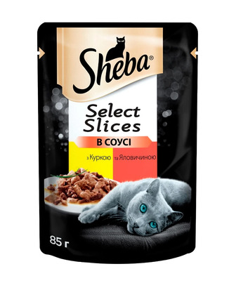 Корм вологий для дорослих котів 85 г. Sheba З куркою і яловичиною в соусі