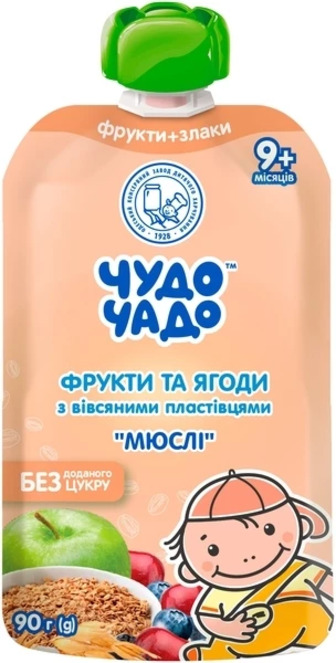 Пюре Чудо-Чадо Мюслі фрукти і ягоди з вівсяними пластівцями, 90 г