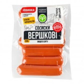 СОСИСКИ ВЕРШКОВІ 1ГАТ В/У 330Г РОДИН.КОВБ