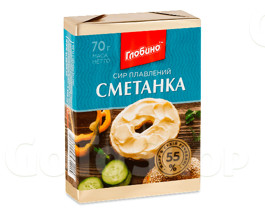 Сир плавлений «Глобино» «Сметанка» скибковий 55%