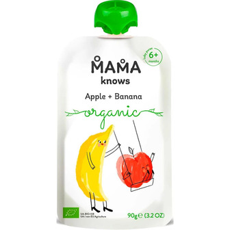 Пюре Mama knows Organic з яблук і бананів для дітей від 6-ти місяців, 90 г