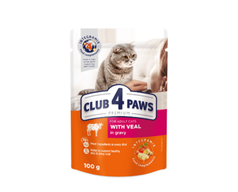 Корм для котів Club 4 Paws з телятиною в соусі 100г