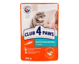 Корм для котів Club 4 Paws з макреллю в соусі 100г