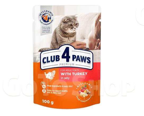 Корм для котів Club 4 Paws Premium індичка в желе 100г