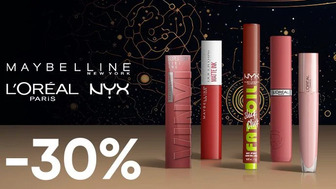 -30% на косметику для губ від L`Oreal Paris, NYX Professional Makeup та Maybelline New York