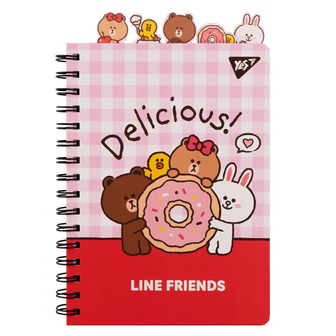 Блокнот Yes А5, 80 аркушів, cпіраль з фігурн. роздільниками "Line Friends. Delicious"