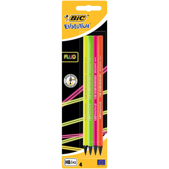 Набір олівців чорнографітних шестикутних BIC Evolution Fluo HB, 4 шт.