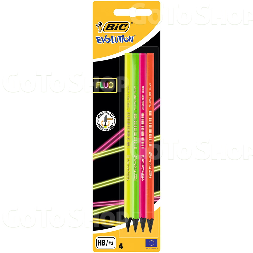 Набір олівців чорнографітних шестикутних BIC Evolution Fluo HB, 4 шт.