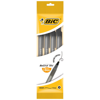 Ручка кулькова BIC Round Stic чорна, 4 шт.