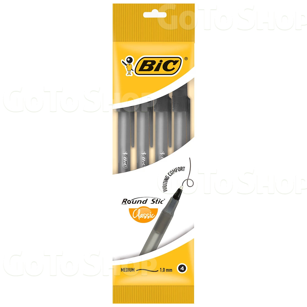 Ручка кулькова BIC Round Stic чорна, 4 шт.