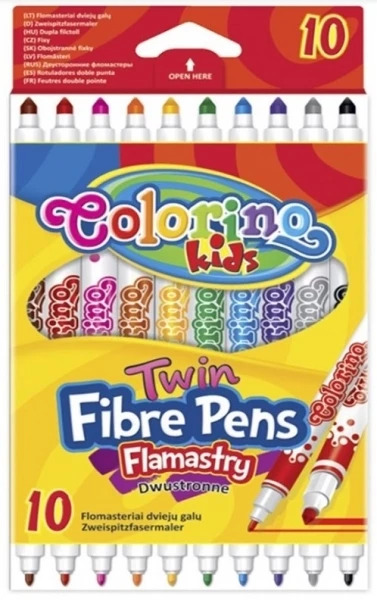 Фломастери Colorino Fibre Pens, двосторонні, 10 кольорів (13451PTR/1)