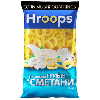 Снеки кукурудзяні Hroops зі смаком грибів та сметани, 140 г