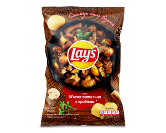 Чипси Lay's зі смаком м'ясної пательні з грибами 60г