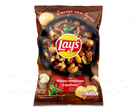 Чипси Lay&#039;s зі смаком м&#039;ясної пательні з грибами 60г