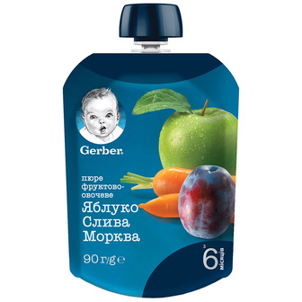 Пюре фруктове Gerber Яблуко, слива, морква, 90 г