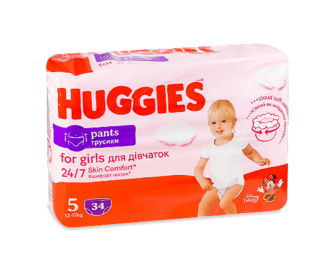 Підгузки-трусики для дівчаток Huggies Pants 5 (12-17 кг) 34шт