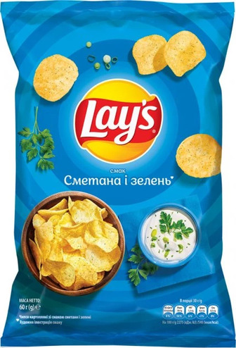 Чіпси картопляні Lay's зі смаком сметани і зелені 60 г