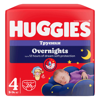 Підгузки-трусики Huggies Overnights 4 (9-14 кг) 26шт