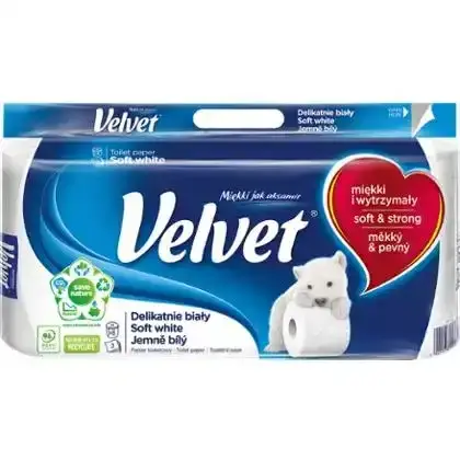 Папір туалетний Velvet Soft White 3-х шаровий 8 рулонів-Velvet