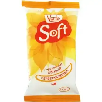 Вологі серветки Varto Soft з ароматом квітів 15 шт.-Varto Soft
