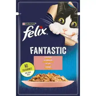 Вологий корм Felix Fantastic для дорослих котів шматочки в желе з лососем 85 г-Felix