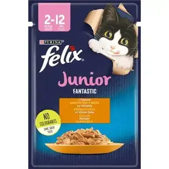 Вологий корм Felix Fantastic Junior для кошенят шматочки в желе з куркою 85 г-Felix