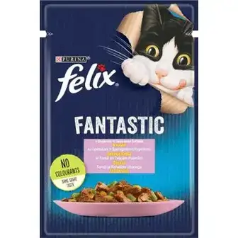 Вологий корм Felix Fantastic для дорослих котів шматочки в желе з фореллю та зеленими бобами 85 г-Felix