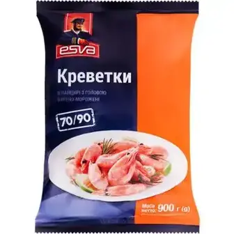 Креветки в панцирі Esva з головою 70/90 варено-морожені 900 г-Esva