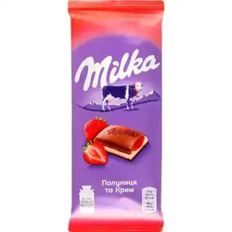 Шоколад Milka молочний з начинкою полуниця та крем 90 г-Milka