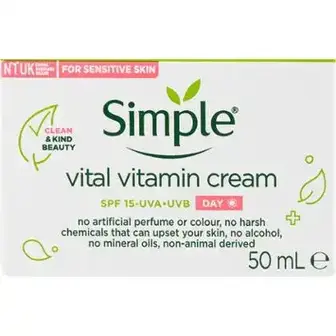 Крем Simple денний вітамінний Vital Vitamin Cream SPF15 Kind to Skin 50 мл-Simple