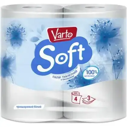 Папір туалетний Varto Soft тришаровий білий з тисненням 4шт-Varto Soft