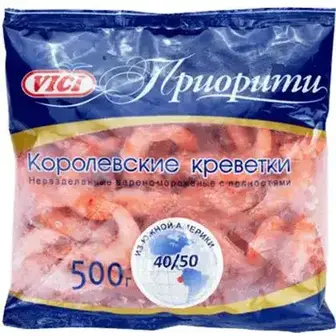 Креветки Vici Королівськи в панцирі варено-морожені 40/50 40% глазурі 500 г-VICI