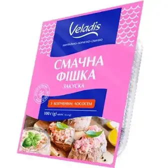 Закуска Veladis Смачна фішка рибна підкопчена з кусочками лосося 100 г-Veladis