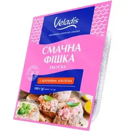 Закуска Veladis Смачна фішка рибна підкопчена з кусочками лосося 100 г-Veladis