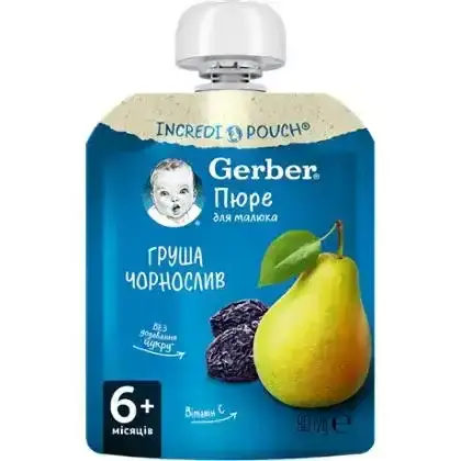 Пюре фруктове Gerber Груша Чорнослив для дітей із 6 місяців, 90 г-Gerber