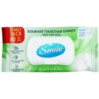 Папір туалетний Smile Family вологий з клапаном 80 шт-Smile