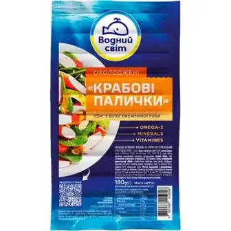 Крабові палички Водний Світ з білої океанічної риби охолоджені 180 г-Водний Світ